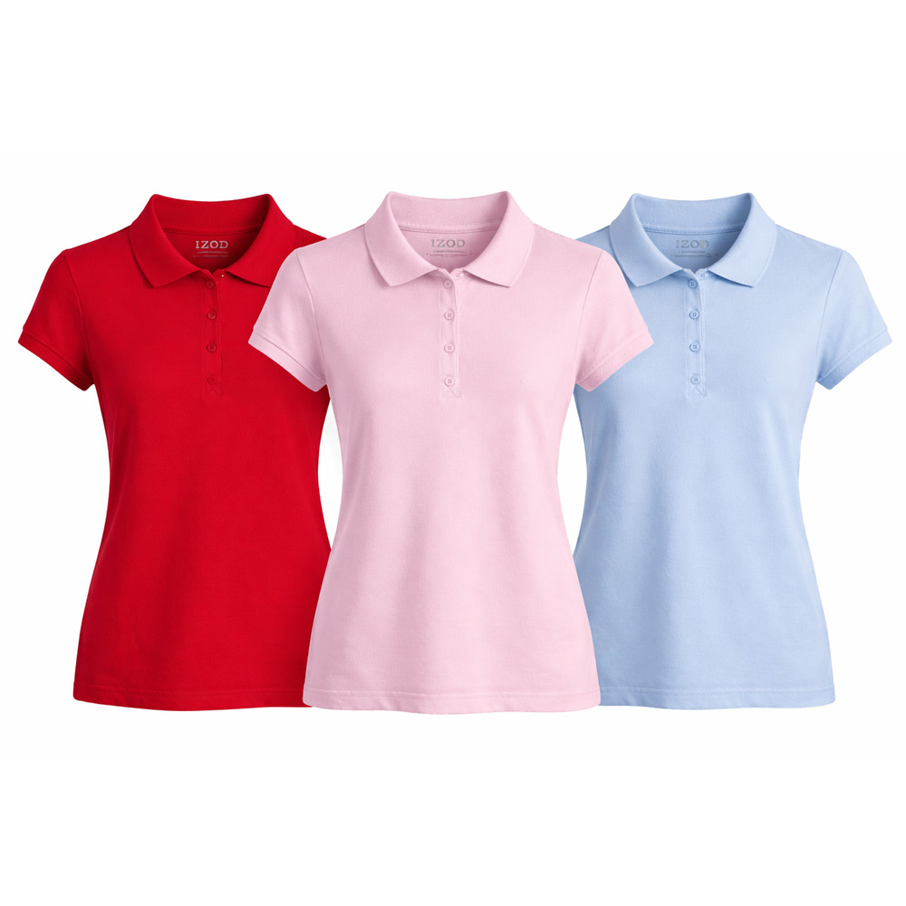 IZOD School Uniform Polo Shirt Lot 3 Red Pink Blue Girls M 7/9